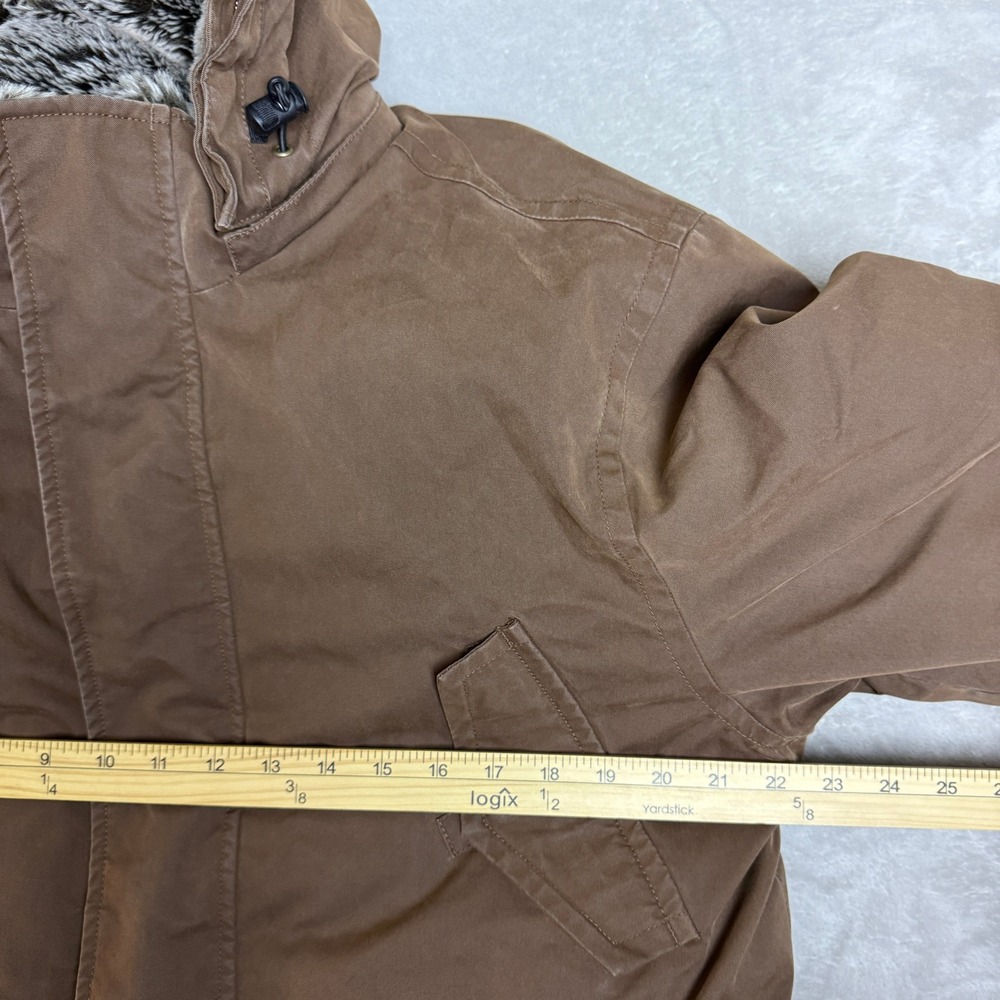 Eddie Bauer Premium Goose Down Parka Coat Women L Brown Faux Fur Quilted Hood - Picture 10 of 13